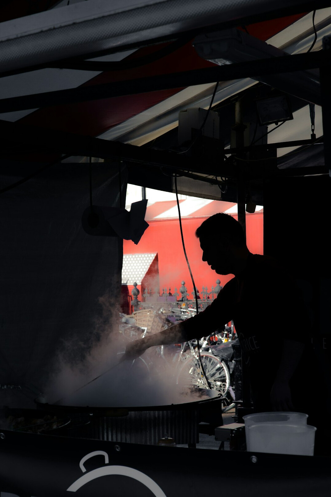 Live broadcast gallery with a director and vision mixer at work