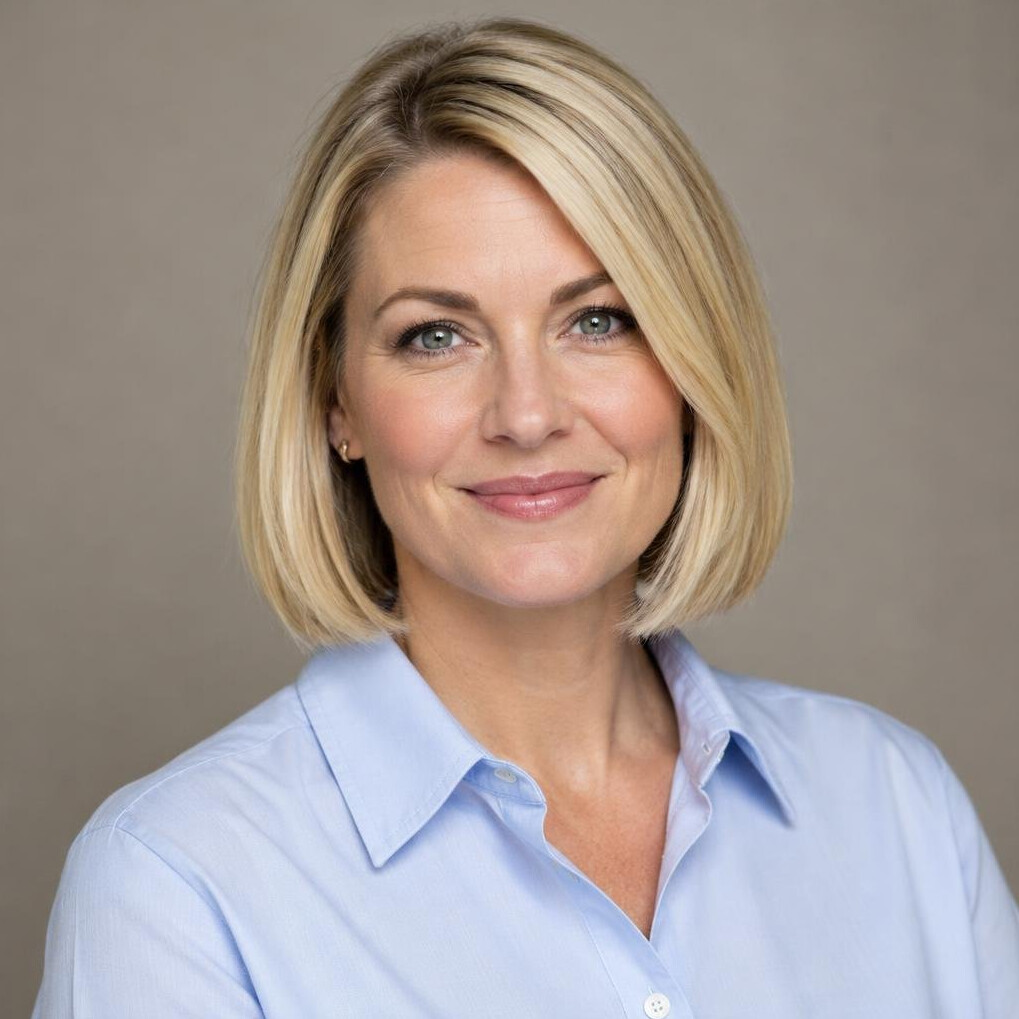 Portrait of a woman with blonde hair in a studio